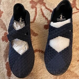 Brand New Corky's Fiona Navy Blue Woven Mary Jane Crisscross Wedge Shoes--Sz 7